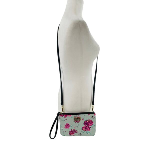 Betsey Johnson Aqua Pink Floral Crossbody Wristlet Strap Small Shoulder Bag - Picture 2 of 7
